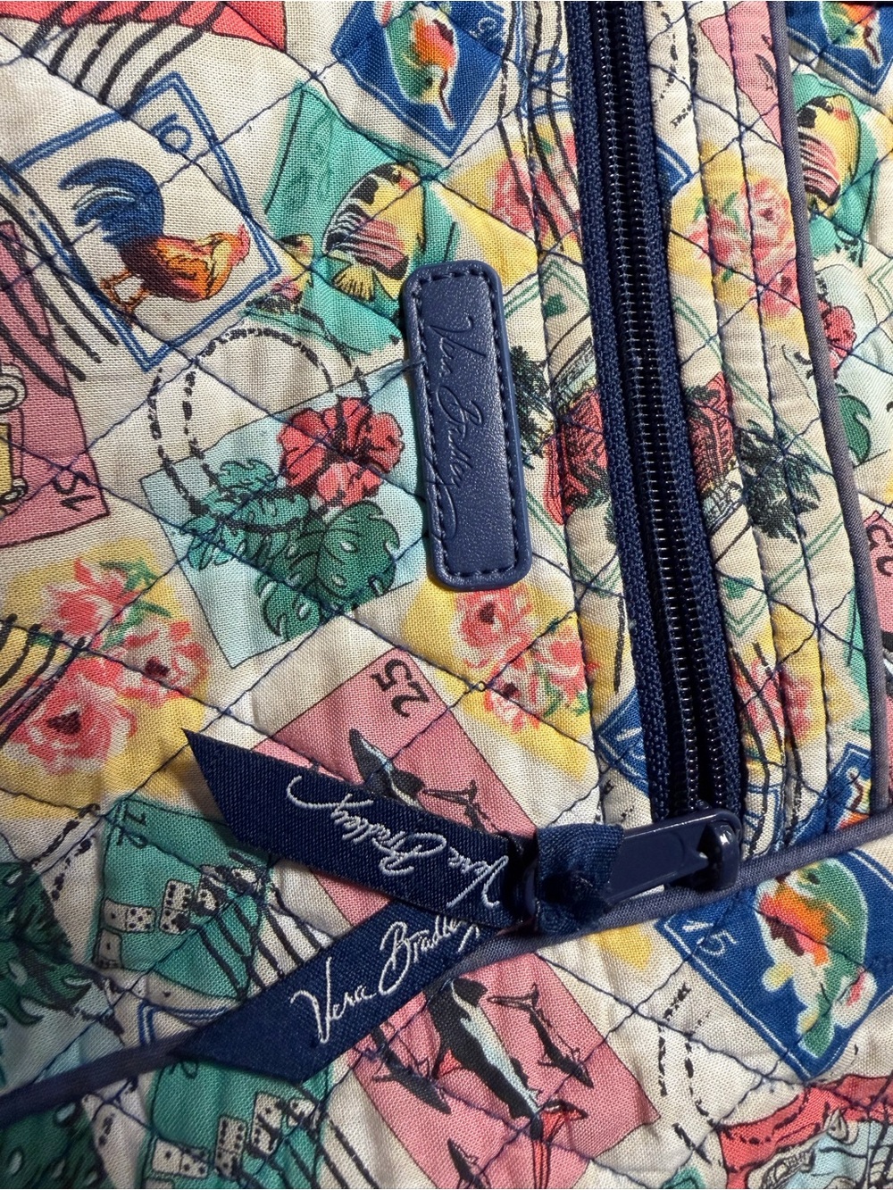 Vera Bradley Cuban Stamps Triple Zip Crossbody Bag Purse - Picture 2 of 7